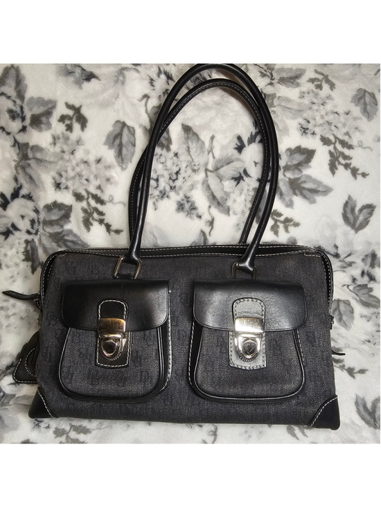 Dooney & Bourke Handbags - Dooney & Bourke Black Denim Monogram Canvas Leather Trim Shoulder Bag